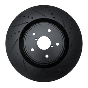 Subaru WRX STI Brake Rotor (1) - Front Right - R1 Concepts - Drilled & Slotted - Black - `18-`25